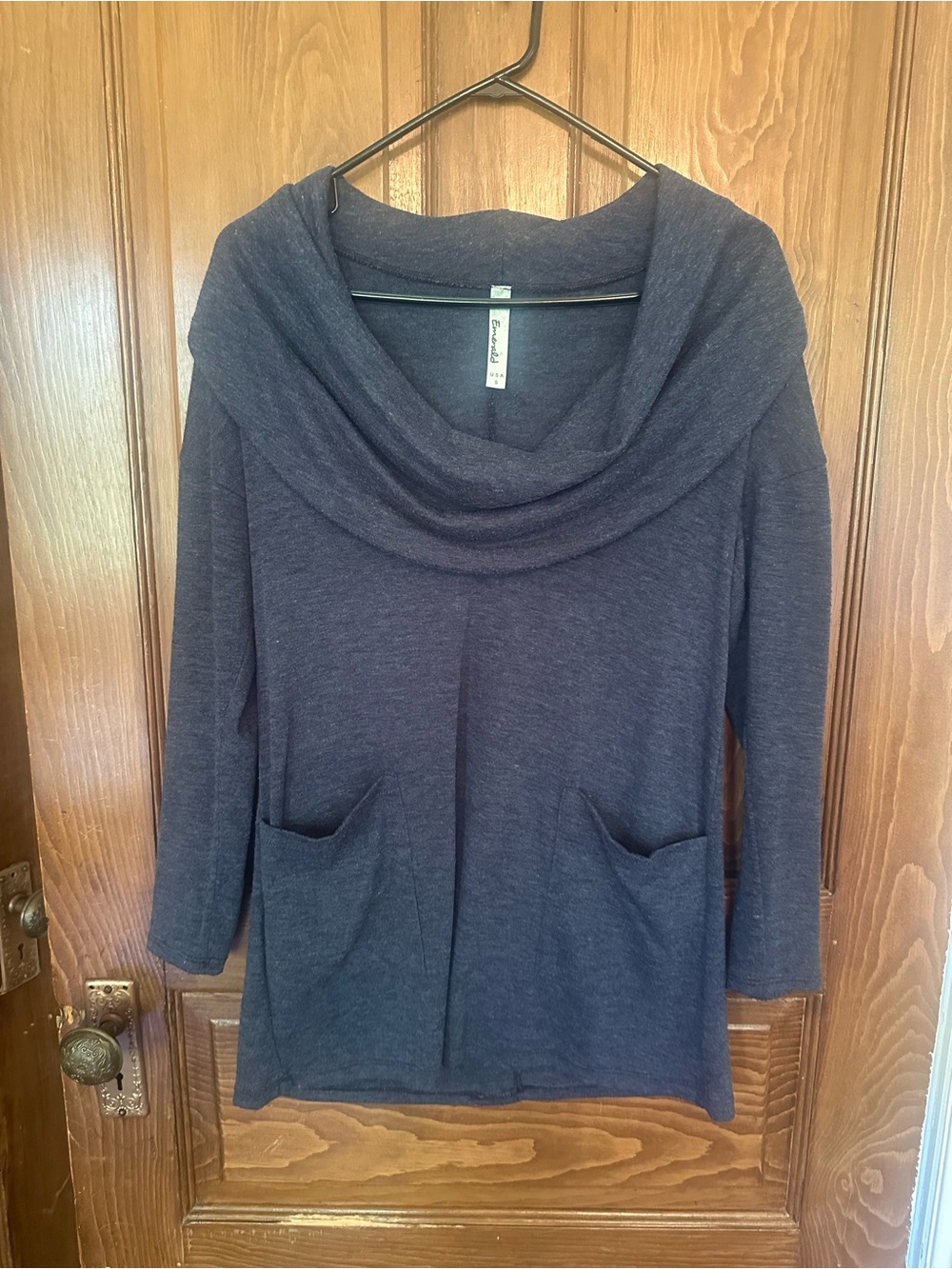 Emerald Navy Cowl Neck Sweater with Pockets